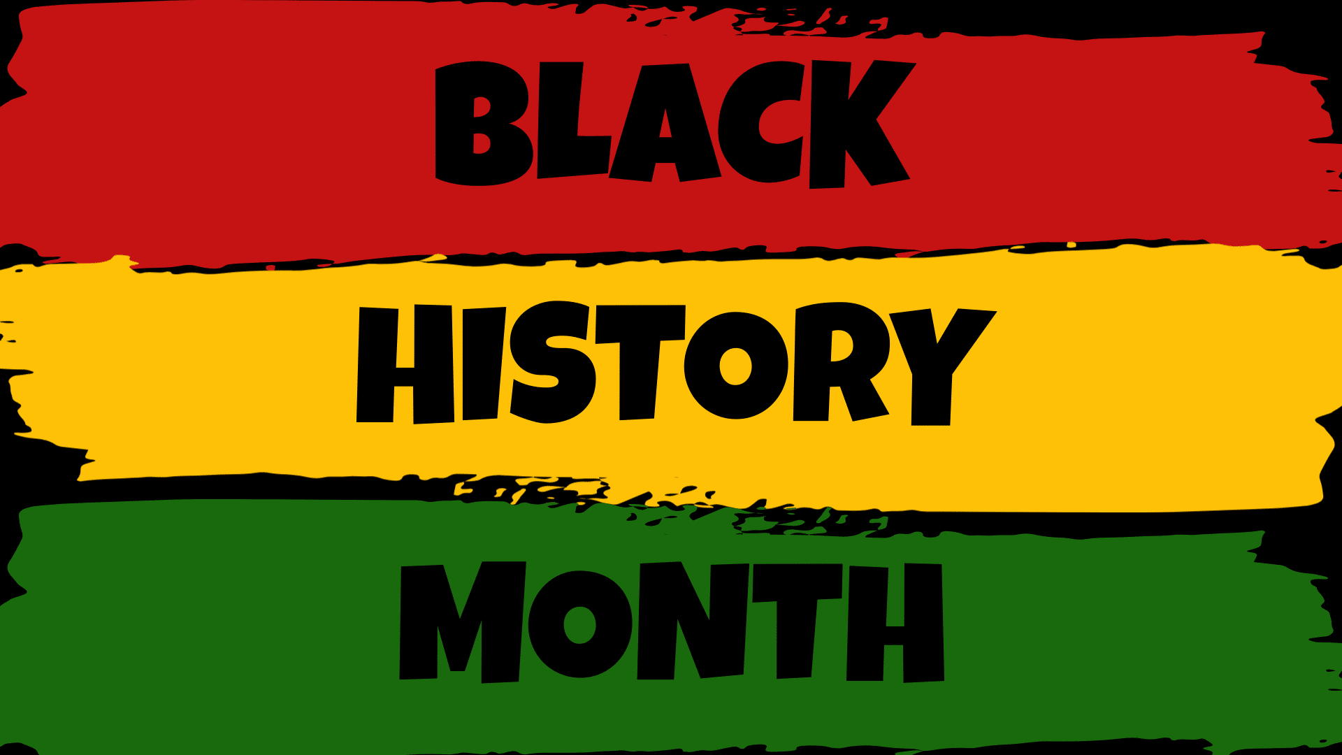 The text Black History Month on a red, yellow and green background