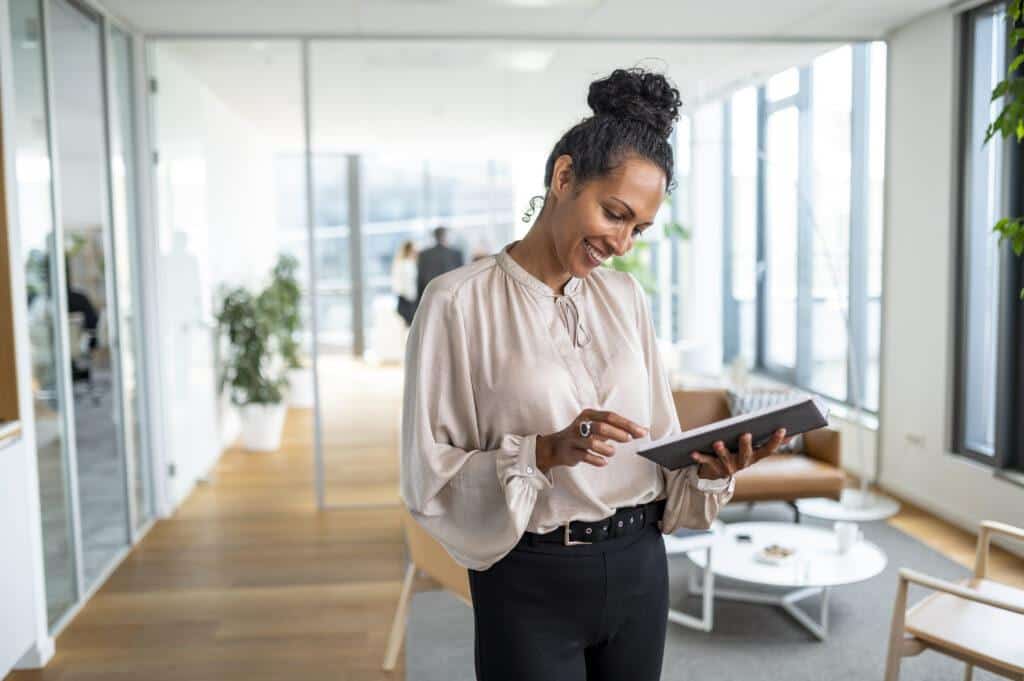 Woman holding a tablet