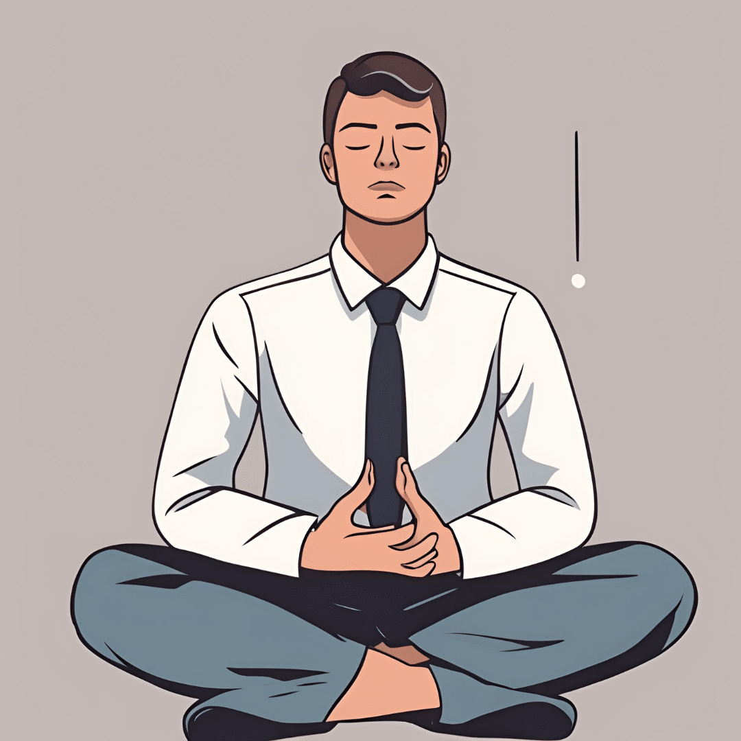 An illustration of a businessperson meditating in a suit before an interview.
