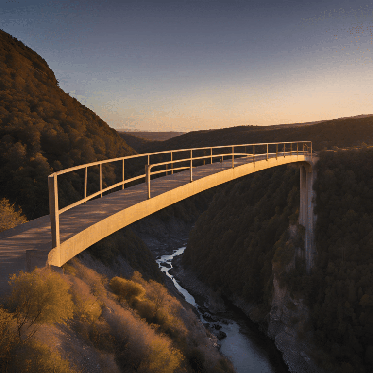 A bridge spanning a wide gap over a river.